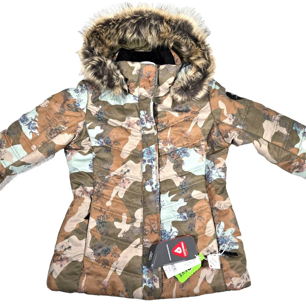 Obermeyer Tuscany Jacket Women's Size 6 Brown Camo Ski Snowboard Faux Fur New